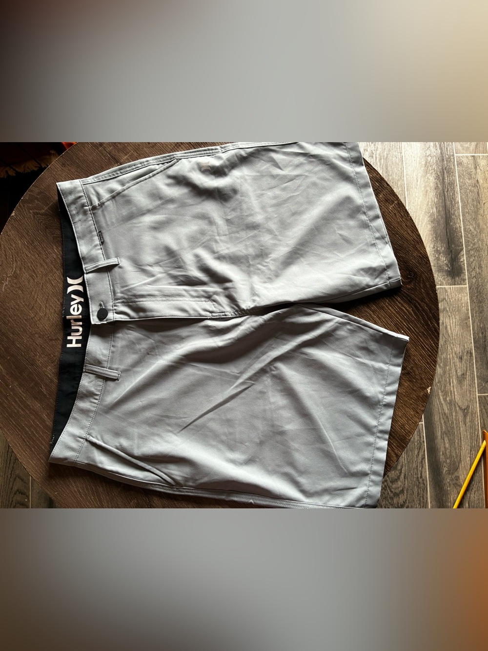 Hurley Light Gray Flat Front Men's Shorts with Branded Waistband